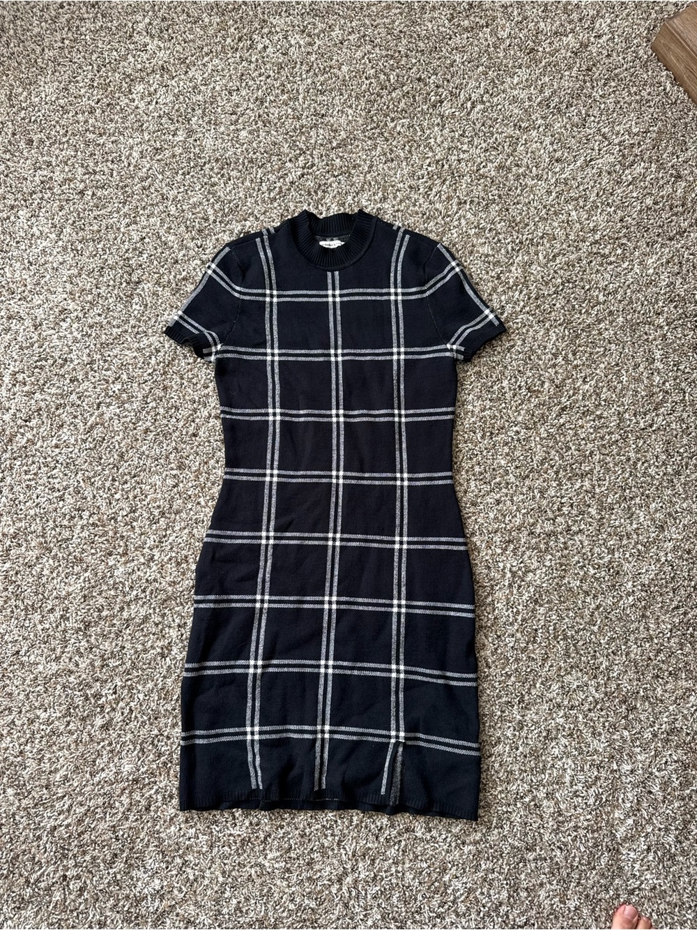 Windowpane Mockneck Mini Sweater Dress